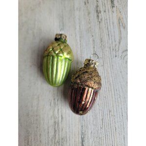 Mini glitter Acorn green brown fall set ornament Xmas